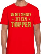 Toppers In dit shirt zit een Topper goud glitter tekst t-shirt rood voor heren - heren Toppers shirts L