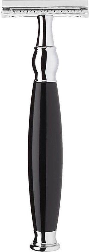 MÜHLE dubbelzijdig veiligheidsscheermes, zwart met chromen details.