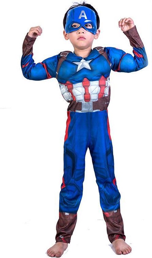 ijs Gooey Aan boord Captain America verkleed pak kostuum superheld 104-110 (S) + GRATIS  tas/sleutel hanger... | bol.com
