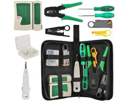 Netwerk Tester Set - RJ45/RJ12/RJ11/Cat5/Cat5e/Cat6/UTP Kabeltester Met Krimptang & LSA Tool - Telefoon & Internetverbinding Testen - Met Opbergetui