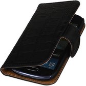 Croco Bookstyle Wallet Case Hoesje Geschikt voor Samsung Galaxy S3 mini i8190 Zwart