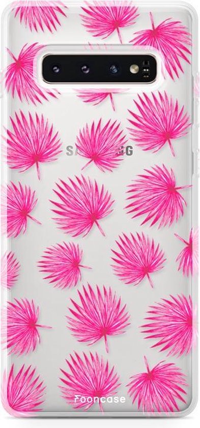 Fooncase Hoesje Geschikt voor Samsung Galaxy S10 - Shockproof Case - Back Cover / Soft Case - Pink leaves / Roze bladeren