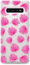 Samsung Galaxy S10 hoesje TPU Soft Case - Back Cover - Pink leaves / Roze bladeren