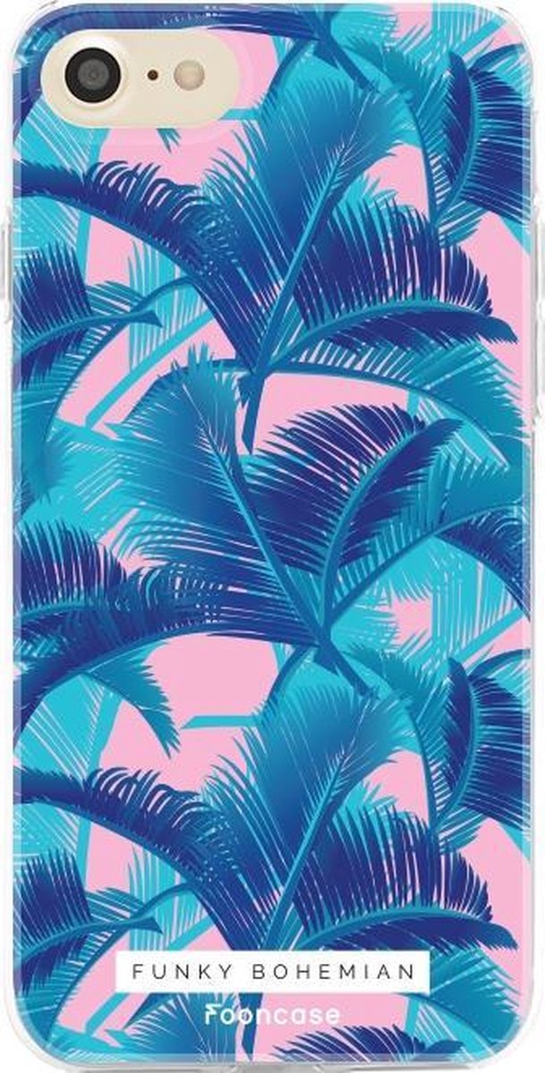 iPhone 8 hoesje TPU Soft Case - Back Cover - Funky Bohemian / Blauw Roze Bladeren