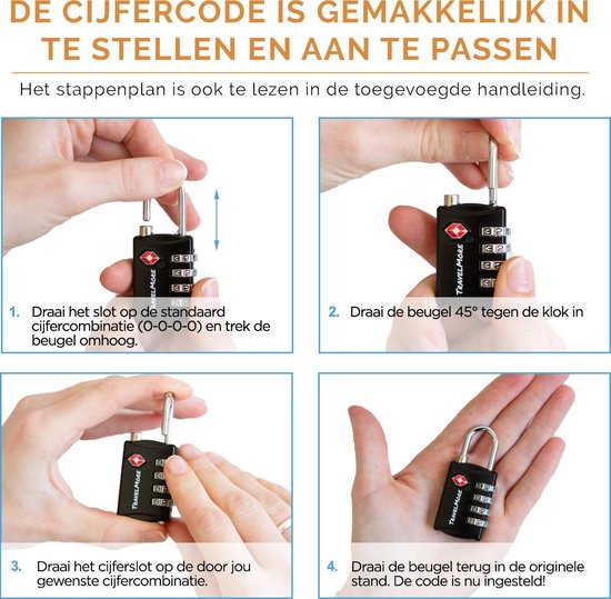 TravelMore TSA Kofferslot 4 Cijferig - 3 stuks - Reisslot – Reis Cijferslot – Cijferhangslot - Hangslot - Hangslotje - Bagageslotjes – Slot voor Bagage – USA Slotjes - Zwart