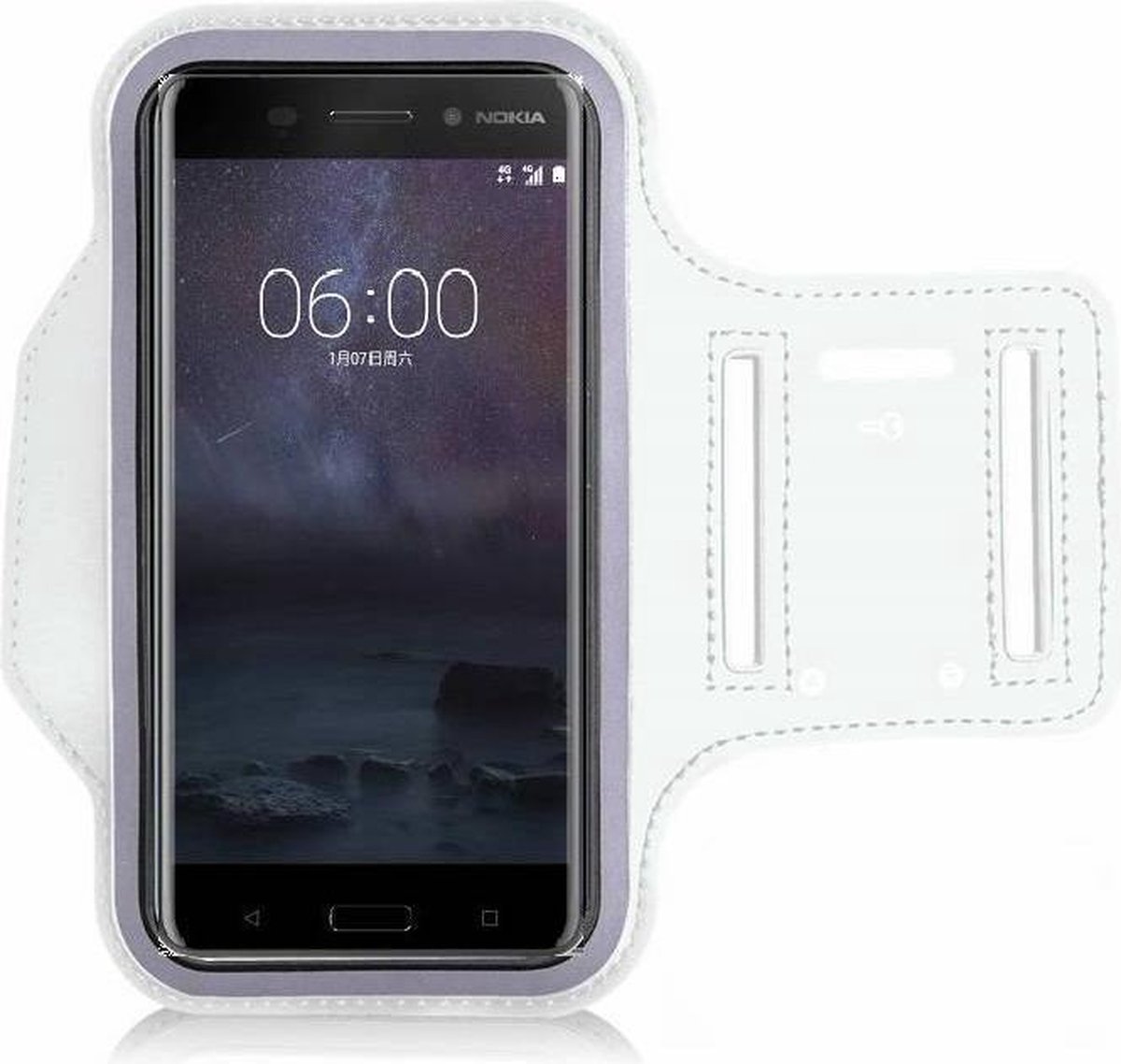 Pearlycase Hoesje Geschikt voor Nokia 6 - Sportarmband hoesje wit hardloopband