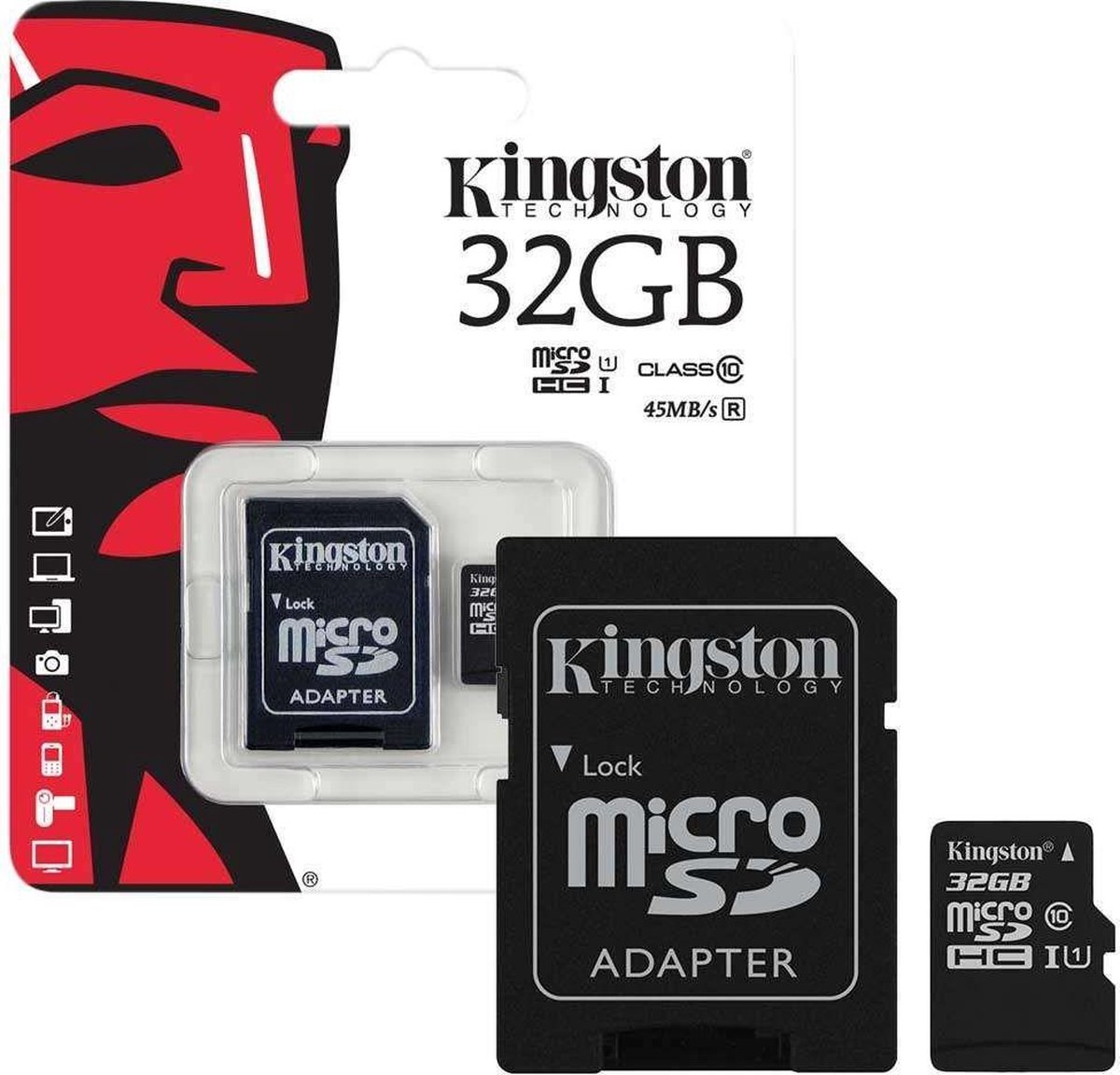 Kingston Micro SDHC 32GB - UHS-I 45R FlashCard Class 10 + met adapter