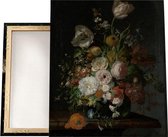 Stilleven met bloemen in een glazen vaas, Rachel Ruysch op canvas 60 x 90 cm