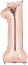 Folie Ballon XL - Cijfer 1 - Rose Goud - 86cm - Verjaardag 1 Jaar