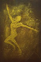 Schilderij dans goud 60x90 Artello - handgeschilderd schilderij met signatuur - schilderijen woonkamer - wanddecoratie - 700+ collectie Artello schilderijenkunst