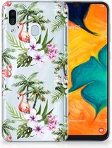 TPU Bumper Silicone Étui Housse pour Samsung Galaxy A30 Coque Téléphone Palms Flamingo