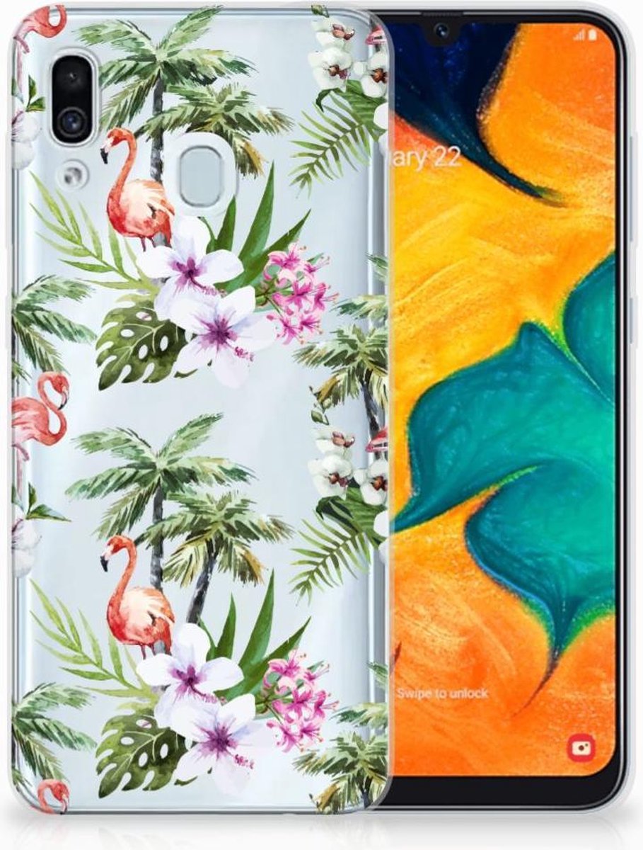 Samsung Galaxy A30 TPU Hoesje Flamingo Palms
