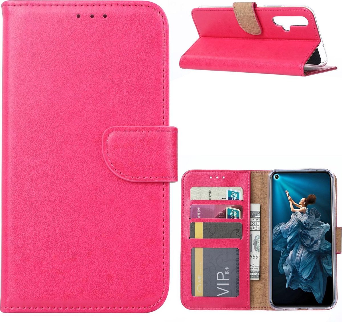 Honor 20 Hoesje Roze met Pasjeshouder