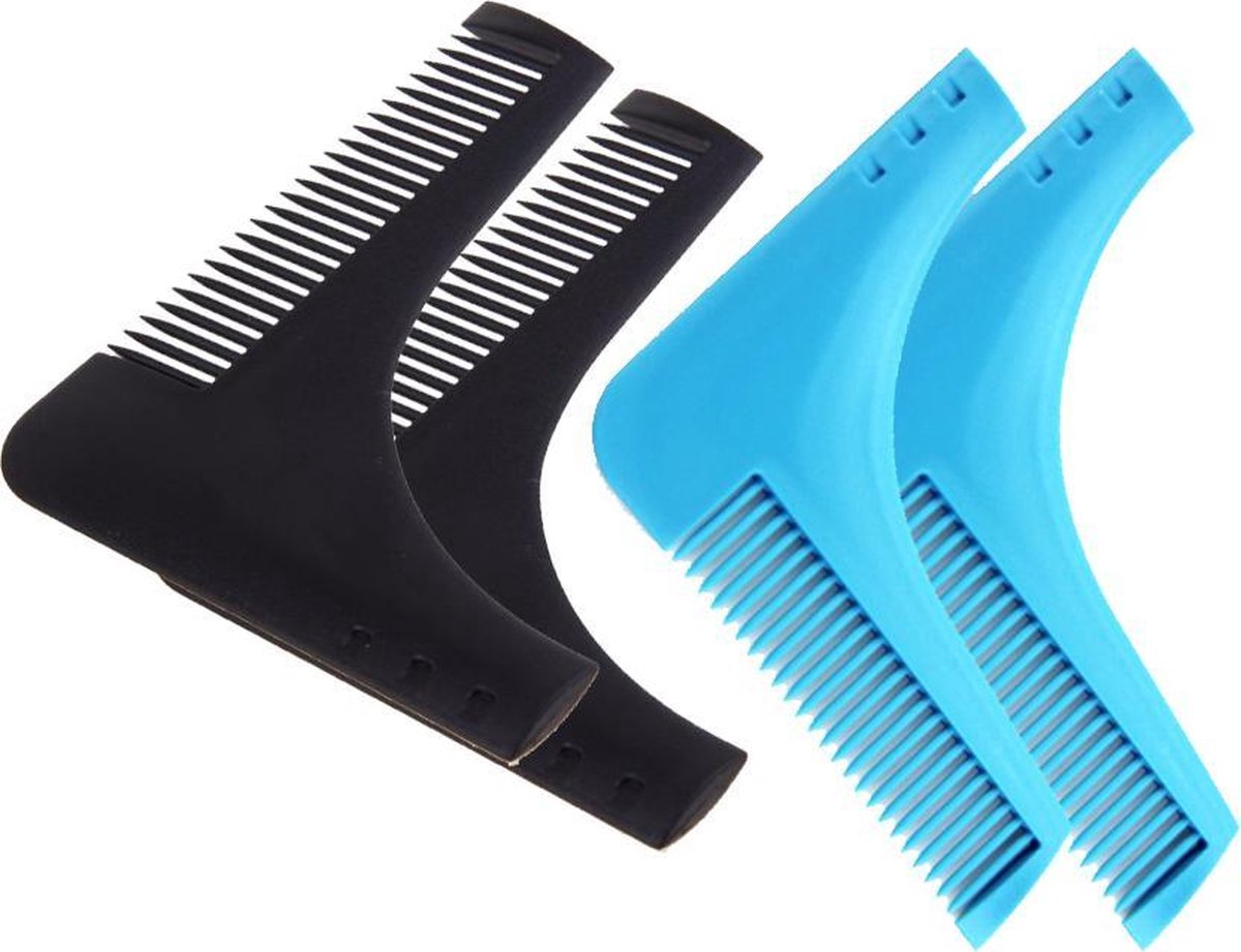 Beard Lab - Baardkam - Set van 4 - Baardtrimmer - Baard Verzorging - Beard Shaper - Beard Styler - Zwart en blauw