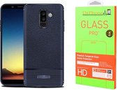 DrPhone Samsung A6+(Plus) 2018 Pro Rugged Armor Litchi TPU Case - Ultra Dunne Gel Silicone Hoesje - Antislip   Anti