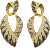 Behave® Dames oorbellen hangers goud-kleur wit grijs design 4cm