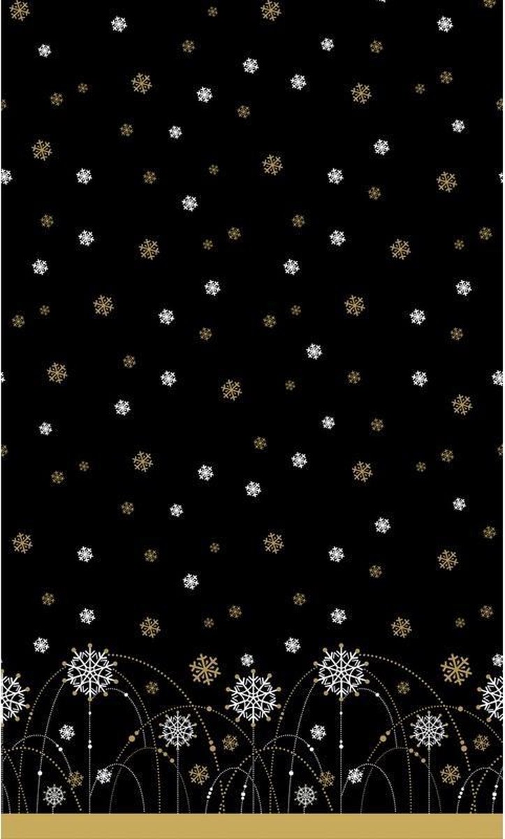 Kerst thema tafellaken/tafelkleed zwart/zilver/goud sneeuwvlokken138 x 220  cm -... | bol.com