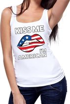 Kiss me I am American tanktop / mouwloos shirt wit dames - feest shirts dames - USA kleding S