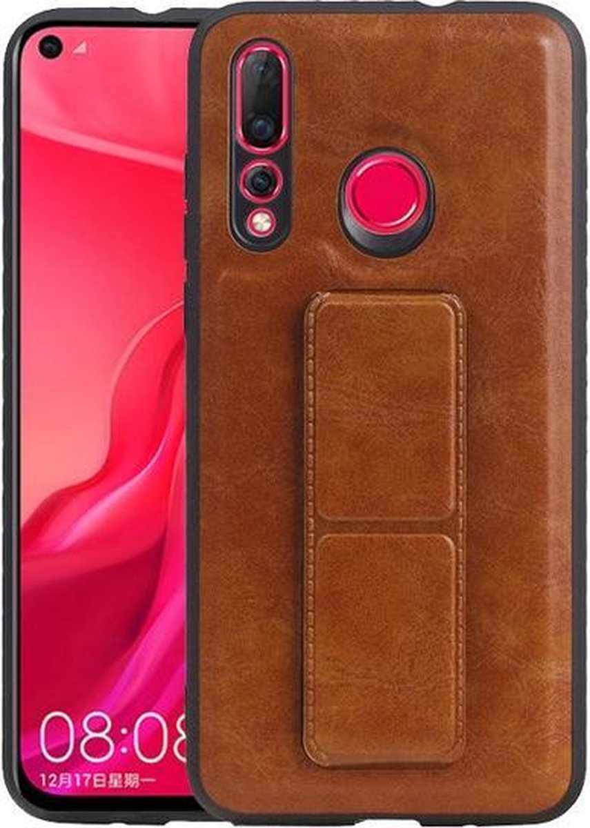 Grip Stand Hardcase Backcover voor Huawei Nova 4 Bruin