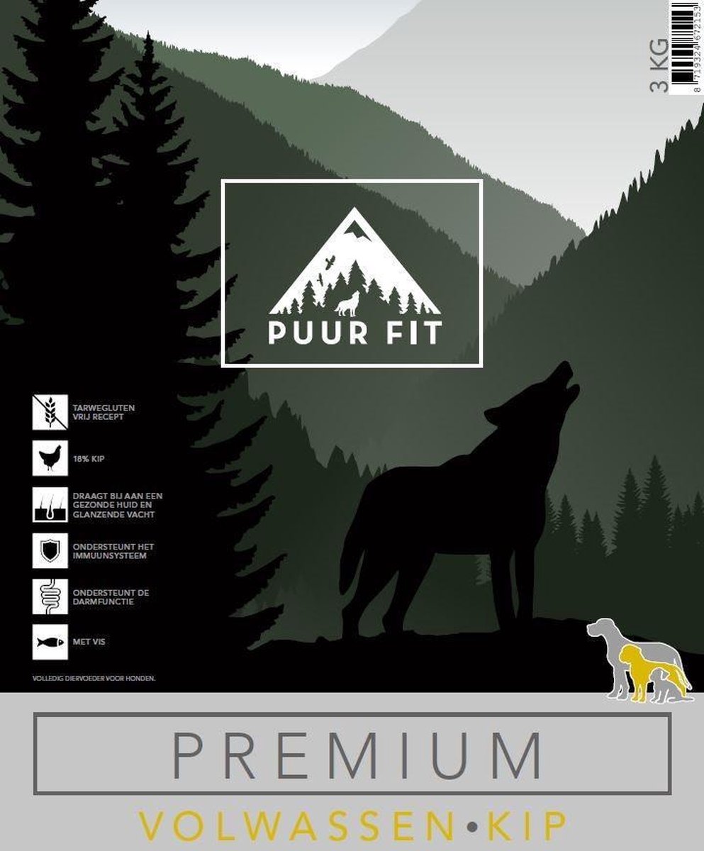 Puur Fit Puur Fit Premium - Hondenvoer - Volwassen Kip - Middel - 12 kilo