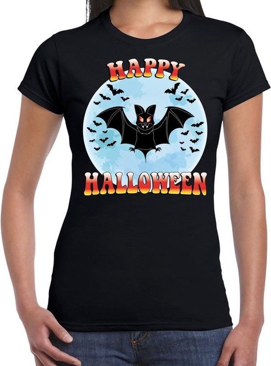 Happy Halloween vleermuis verkleed t-shirt zwart voor dames 2XL | bol.com