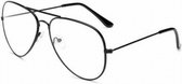 Bril zonder sterkte zwart JY&K | met fluwelen hoesje | Piloten bril | aviator | nerdbril | glazen | groot montuur