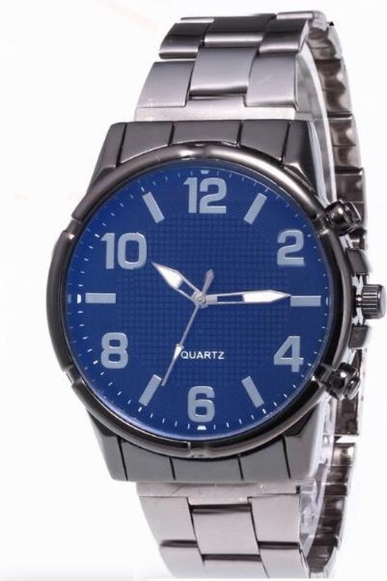 Zwarte quartz horloge herenhorloge zwart stijlvol roestvrijstaal stainless. bol