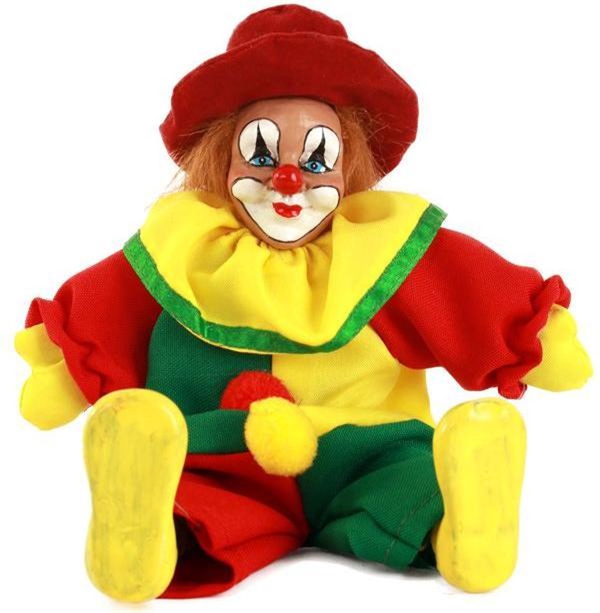 Clownspop met hoed rood geel groen carnaval 20 cm