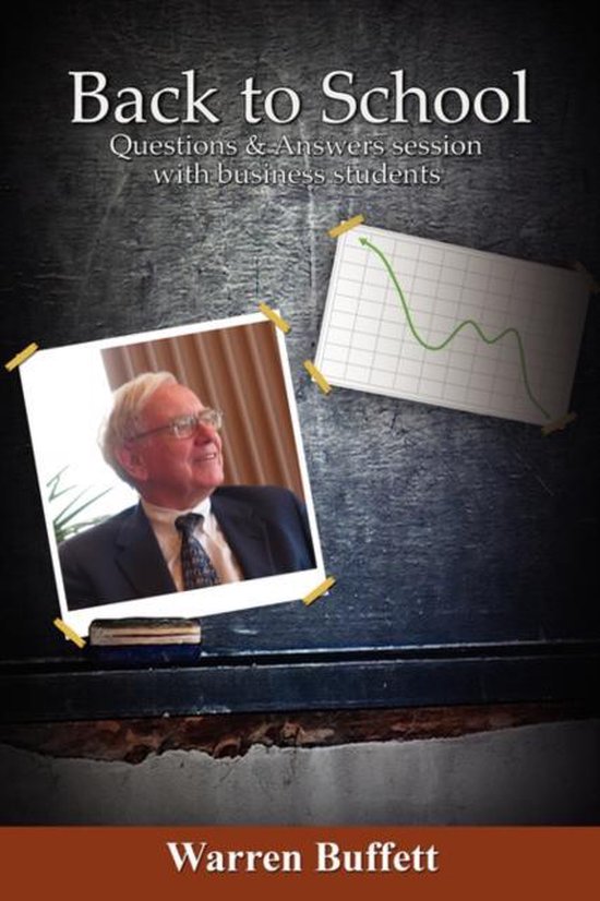 Boekomslag 'Back to School' met foto van Warren Buffett en een grafiek.
