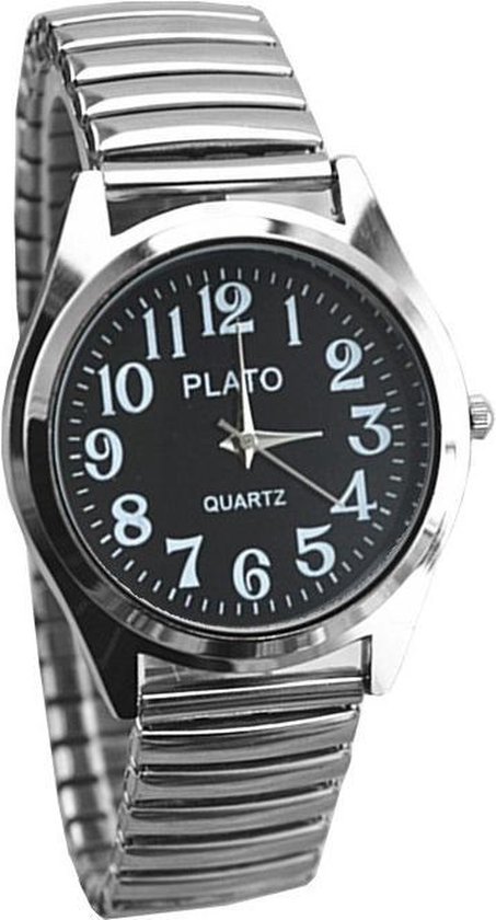 Fako® – Horloge – Rekband – Plato – Ø 37mm – Zilverkleurig – Zwart