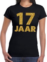 17 jaar goud glitter verjaardag t-shirt zwart dames - verjaardag shirts L