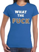 What the Fuck tijger print tekst t-shirt blauw dames XL