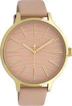 OOZOO Timepieces - Goudkleurige horloge met zacht roze leren band - C10121