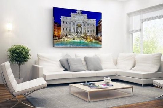 Magnifiquement éclairé Fontaine de Trevi à Rome en toile 120x80 cm - Impression photo sur toile peinture Décoration murale salon / chambre à coucher) / Villes Peintures Toile