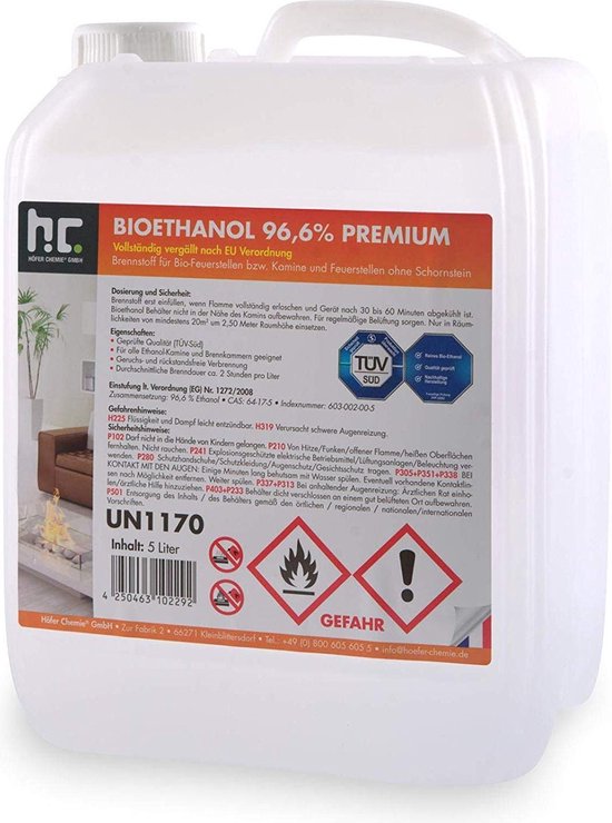 Teken Verbergen ik ben trots Bio Ethanol Brandstof 5 L 96,6% | bol.com