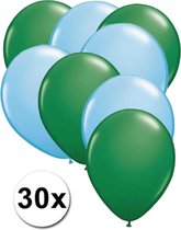 Ballonnen Groen & Licht blauw 30 stuks 27 cm