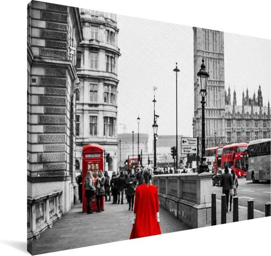 Photo Zwart et blanc d'une femme en robe rouge Toile 90x60 cm - Tirage photo sur toile (Décoration murale salon / chambre)