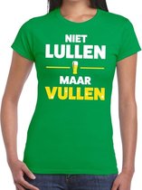 Niet Lullen maar Vullen tekst t-shirt groen dames L