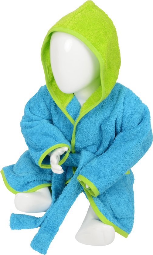 ARTG® Babiezz - Baby Badjas met Capuchon -  Aqua Blue - Lime Green  - Maat  98-110