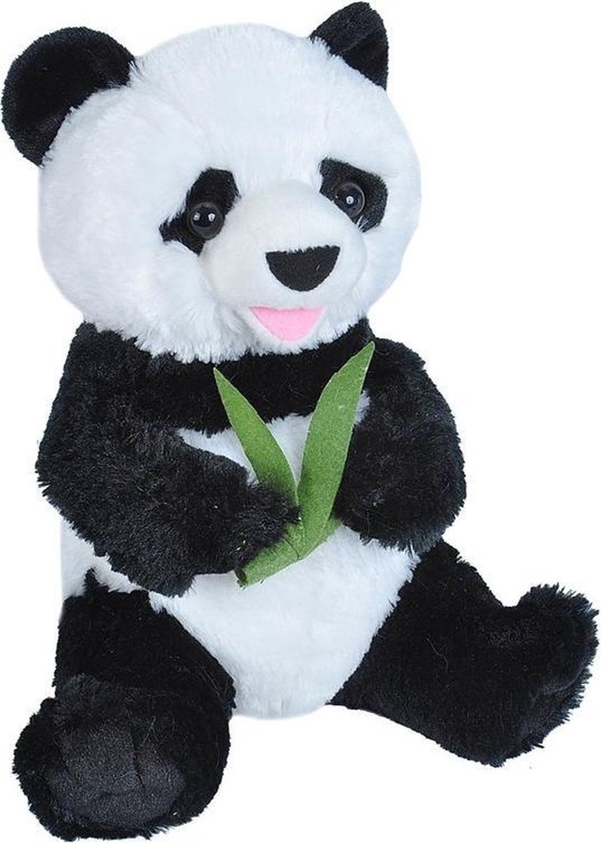 Pluche zwart/witte zittende panda knuffel 25 cm - Beren bosdieren knuffels - Speelgoed voor kinderen - Wild Republic