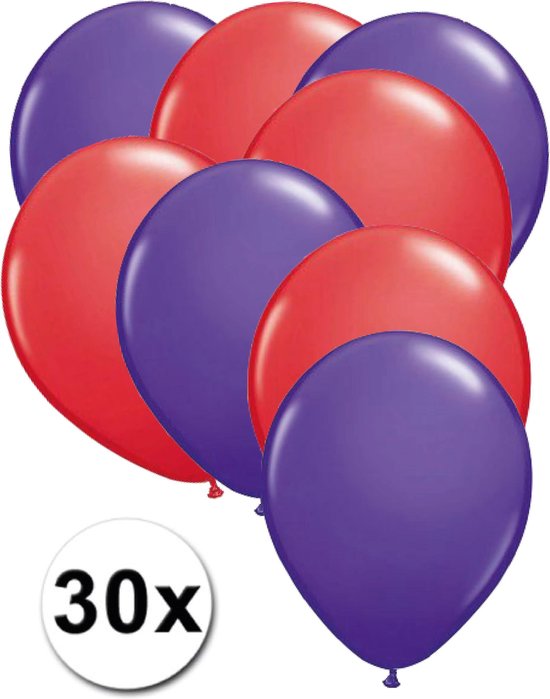 Ballonnen Paars & Rood 30 stuks 27 cm