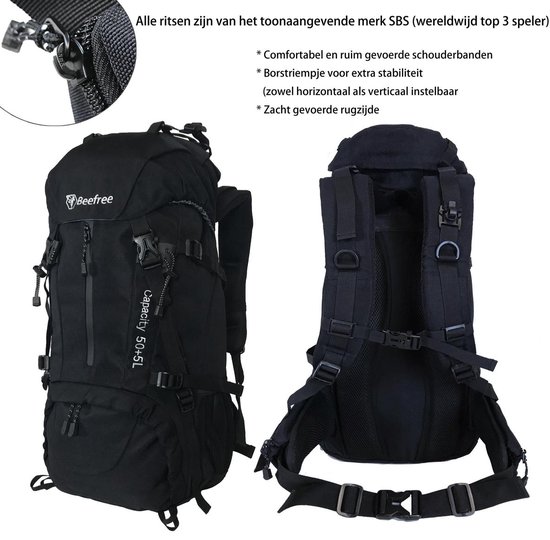Beefree Backpack Rugzak 55 Liter Inclusief regenhoes Grijs