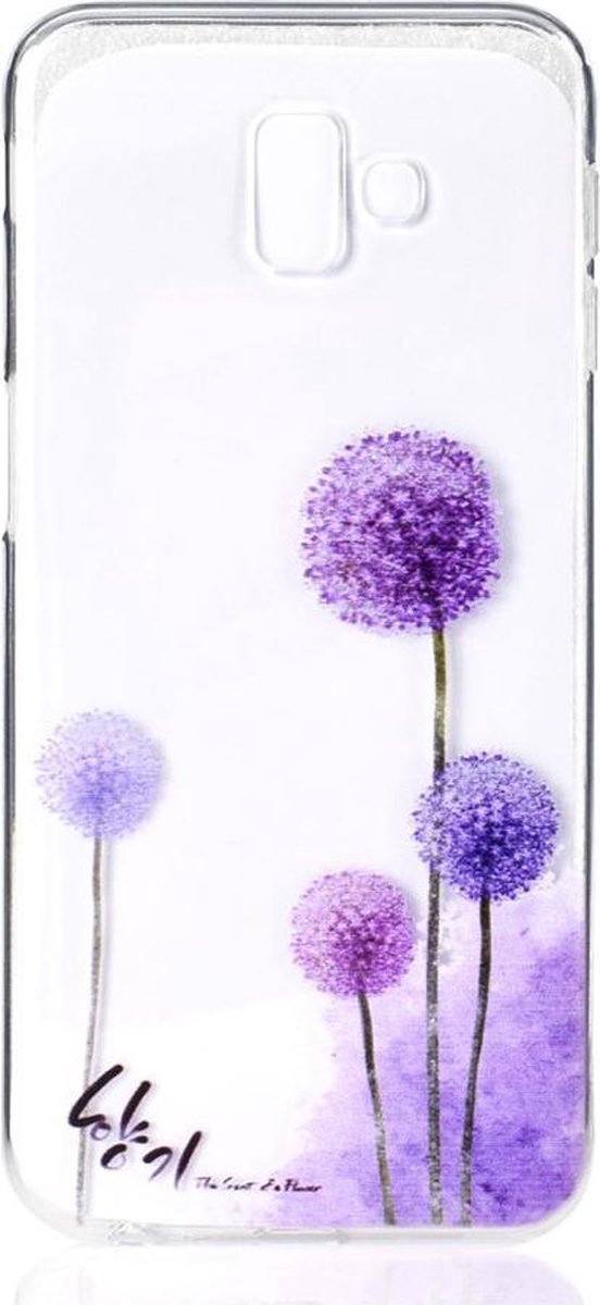 Shop4 - Samsung Galaxy J6 Plus Hoesje - Zachte Back Case Paardenbloemen Transparant