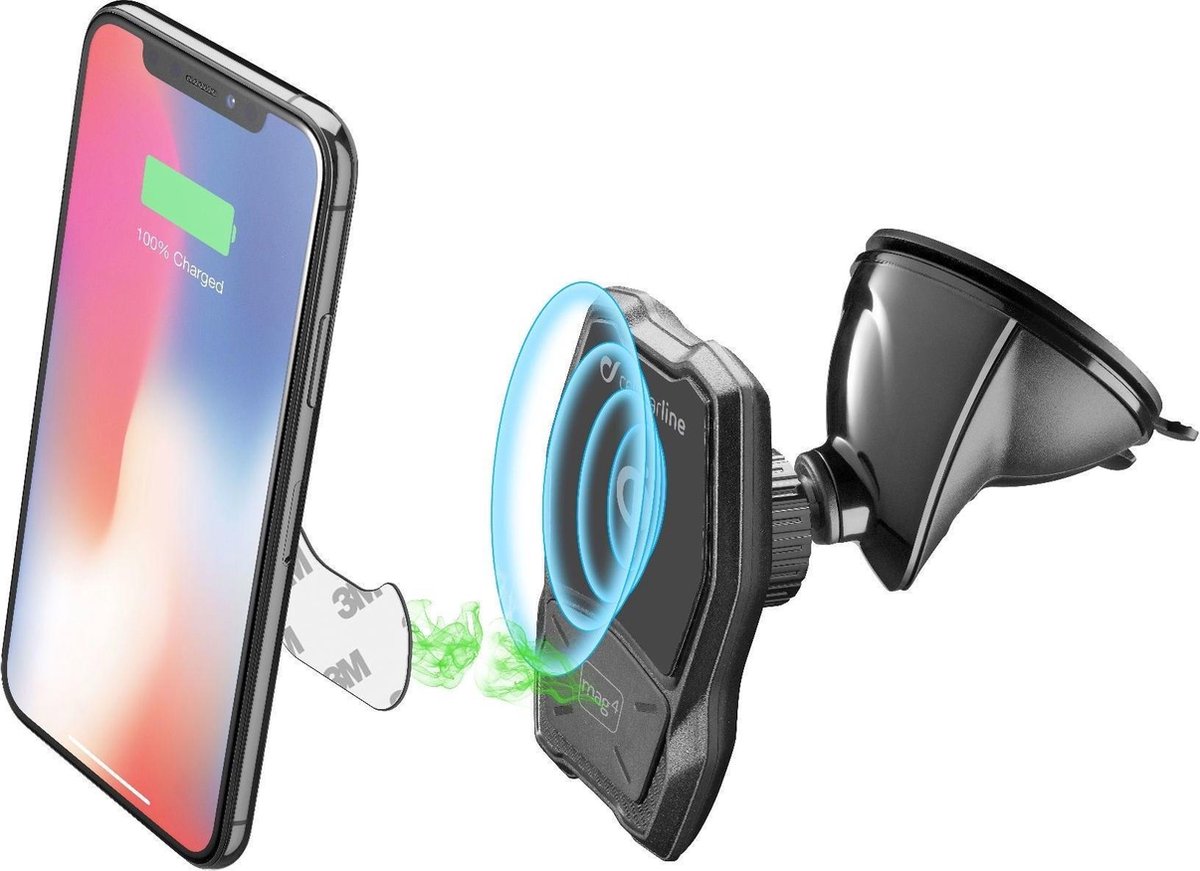 Cellularline 60572 Suction cup Car mobile phone holder 360° swivel, Wireless charger, Magnetic fastener