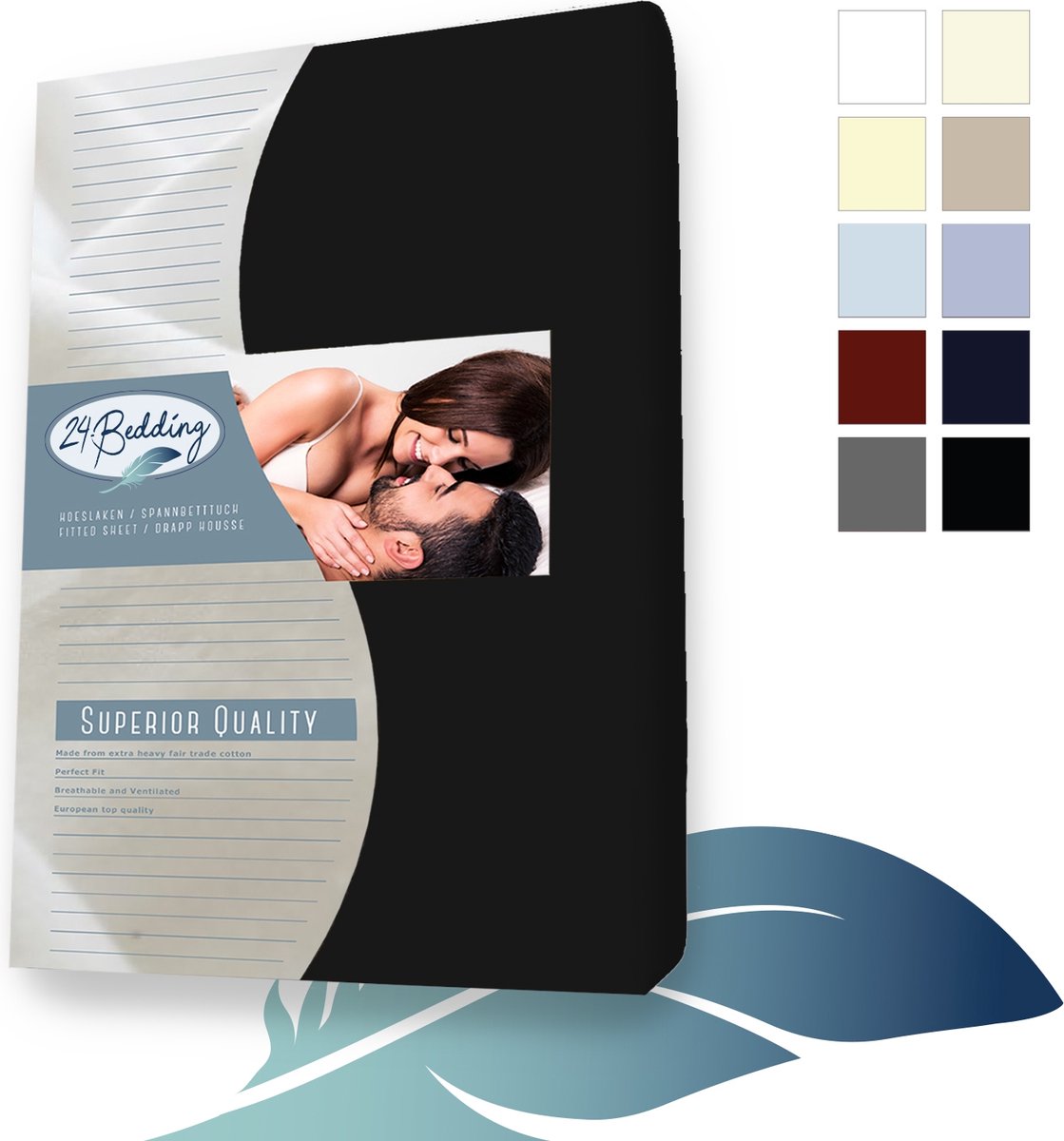 24-Bedding - Jersey Hoeslaken - 100% katoen - Lits Jumeaux - 180x210 cm - Zwart - 30 cm