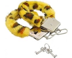 Metalen handboeien met Tijgerprint imitatie bont (incl. 2 sleutels)