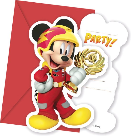 PROCOS - 6 Mickey + Donald Racing uitnodigingen en enveloppen - Decoratie > Kaarten
