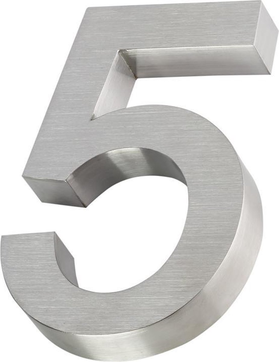 Xaptovi 3D Huisnummer 5 Materiaal: RVS - Hoogte: 20cm - Kleur: RVS