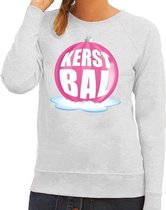 Foute kersttrui kerstbal roze op grijze sweater voor dames - kersttruien S (36)