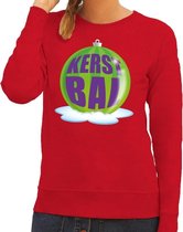 Foute kersttrui kerstbal groen op rode sweater voor dames - kersttruien S (36)